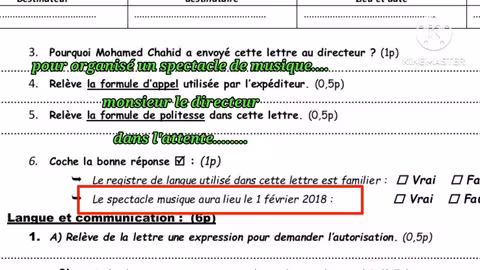 3ème année collège parcours examen local تصحيح نموذج الإمتحان المحلي