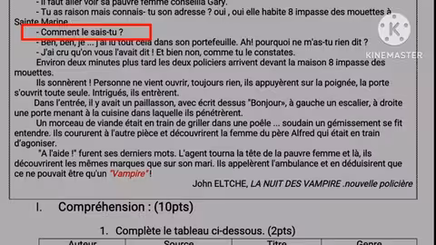 3ème année collège évaluation N1 semestre 2 الفرض الأول الدورة التانية la nouvelle policière