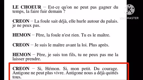 1bac Antigone la scène 15 page 100__105 lecture Créon, Hèmon et le chœur question réponse