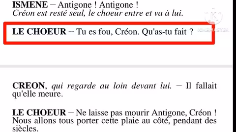 1bac Antigone la scène 14 page 99_100 Créon et le chœur قراءة المشهد مع التحليل question réponse