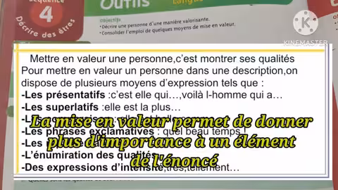 1ère année collège l heure de français page 98 décrire pour mettre en valeur